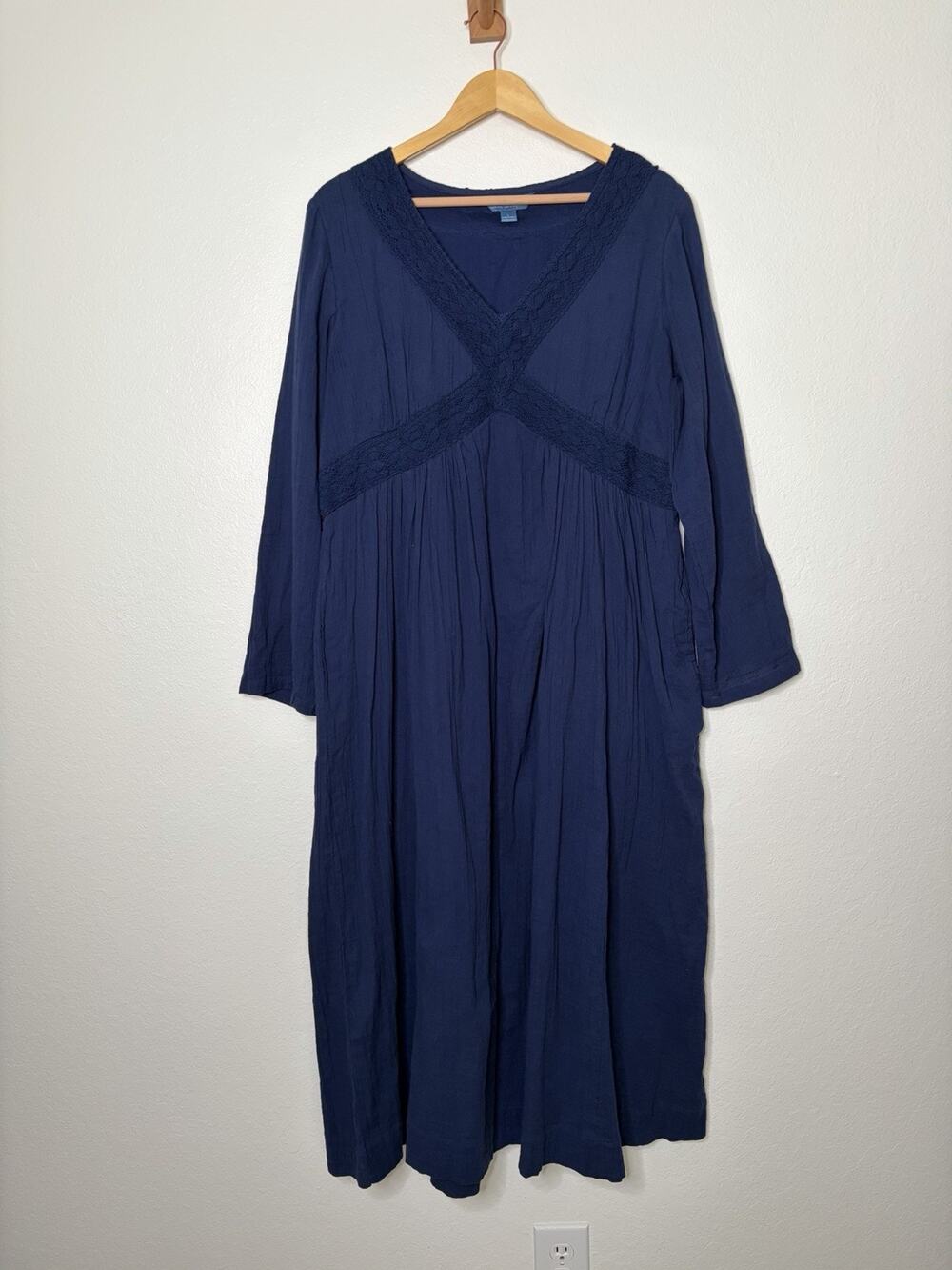 April Cornell Woodland Wander Dress in Navy Cotton Size Large Boho Chic Cottage